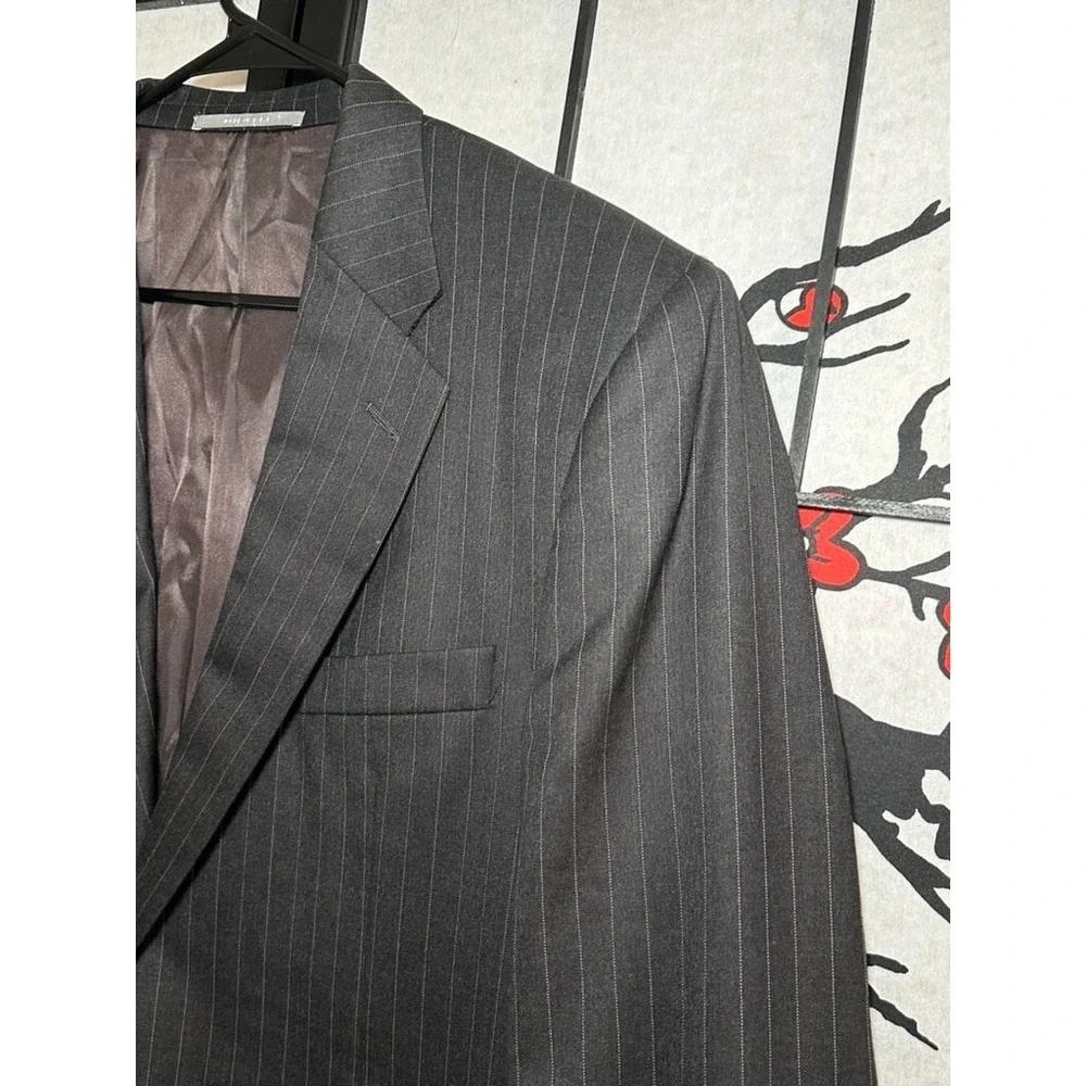 Hickey Freeman Men's Charcoal Jacket Blazer Pinstripe 44L - Loro Piana 100% Wool